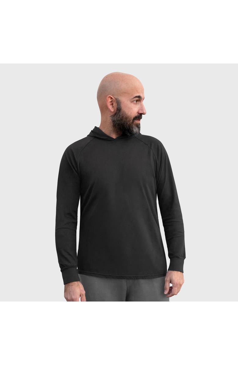 City Threads USA-Made Mens 100% Cotton Midweight Long Sleeve Hooded T-Shirt with Cuffed Sleeves, Alternate, color, Black