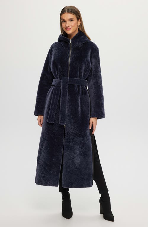 Gorski Reversible Textured Shearling Lamb Coat In Blue
