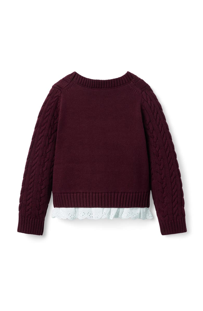 Janie and Jack Cable Knit Eyelet Hem Sweater, Alternate, color, Burgundy