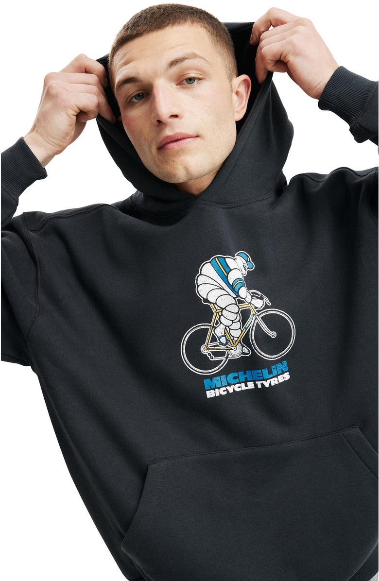 Cotton On Men's Michelin Box Fit Hoodie, Alternate, color, Lcn Mic Washed Black