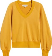 CITY BLUES Zip Detail Ruched Sleeve Sweatshirt