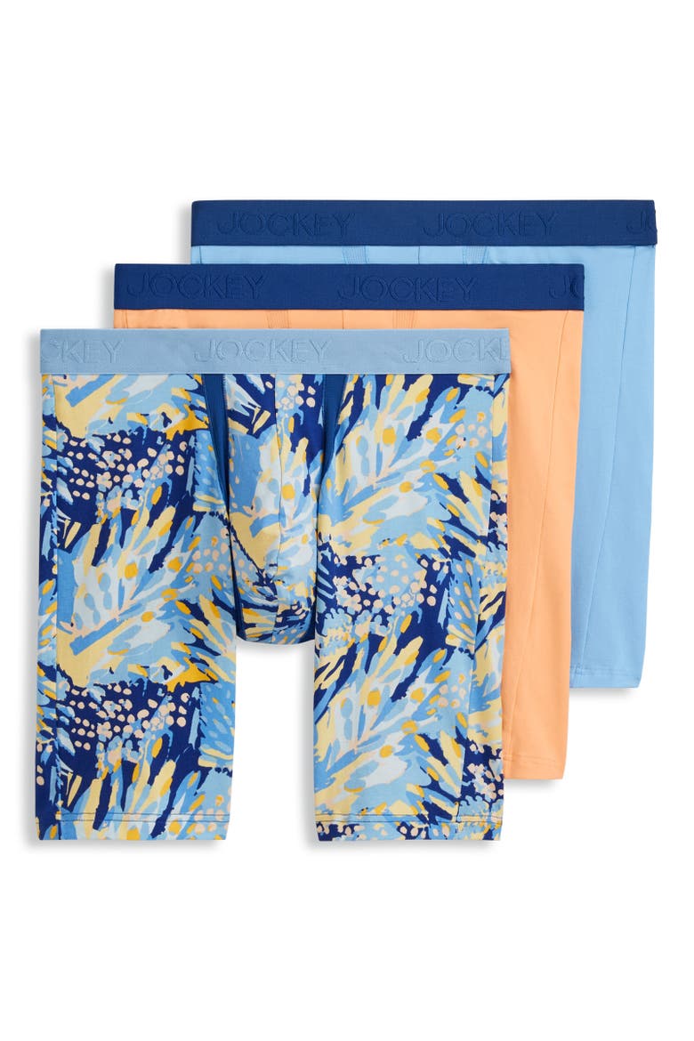 Men's Chafe Proof Pouch Cotton Stretch 8.5" Long Leg Boxer Brief - 3 Pack, Main, color, Tropic Breeze