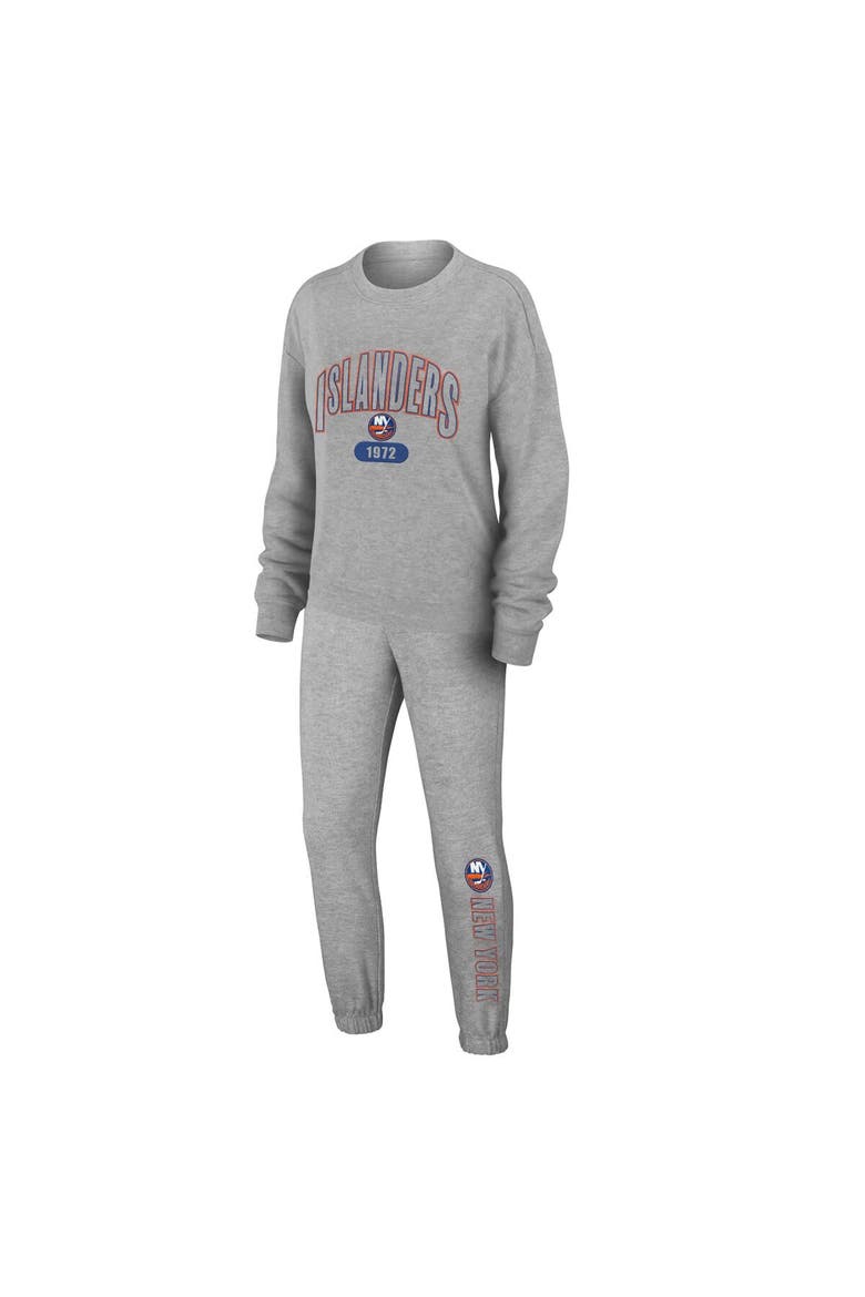 Women's WEAR by Erin Andrews Heather Gray New York Islanders Knit Long Sleeve Tri-Blend T-Shirt & Pants Sleep Set, Alternate, color, Heather Gray