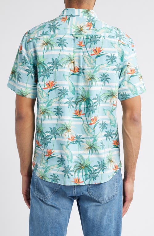 Tommy Bahama Nova Wave Palmero Stripe Floral Short Sleeve Seersucker Button-up Shirt In Blue Whisper