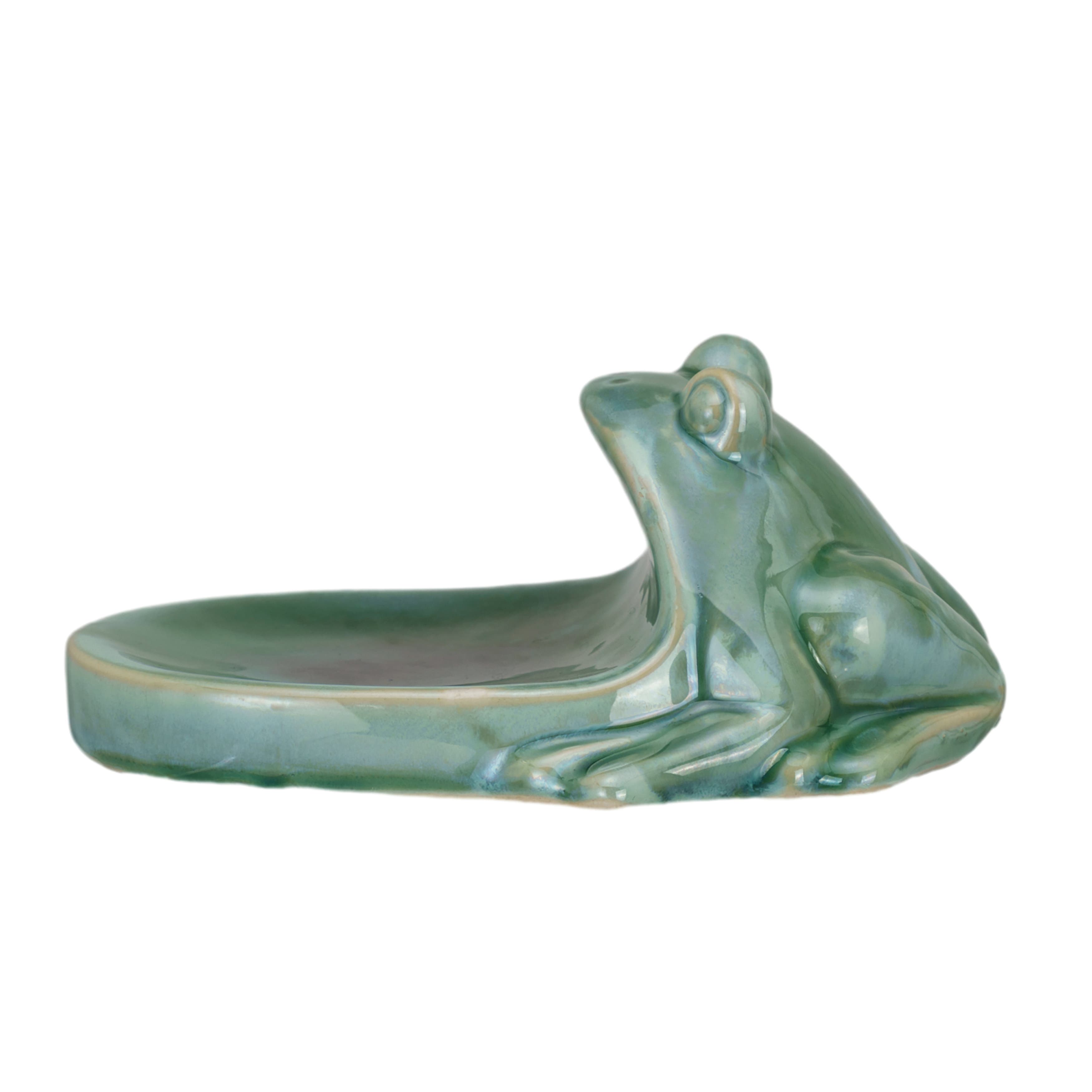Storied Home Stoneware Frog Soap Dish With Reactive Glaze, Green