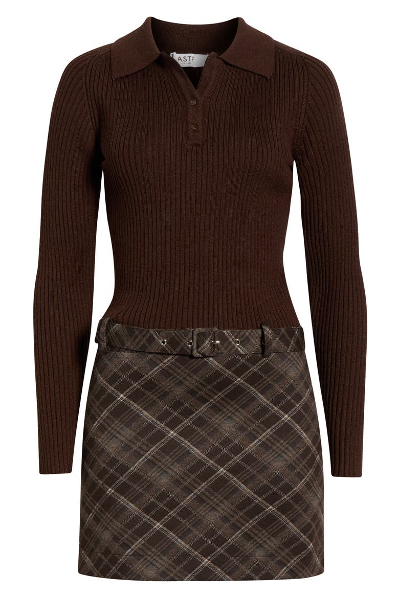 Baylie Mixed Media Long Sleeve Sweater Dress, Alternate, color, BROWN
