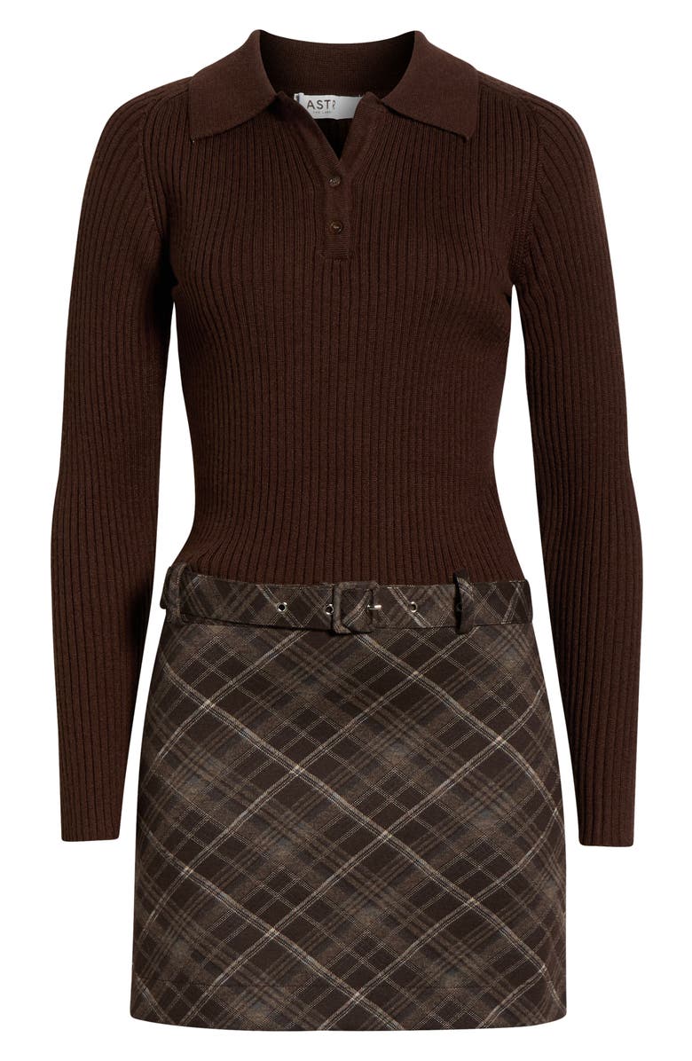 ASTR the Label Baylie Mixed Media Long Sleeve Sweater Dress, Main, color, Brown