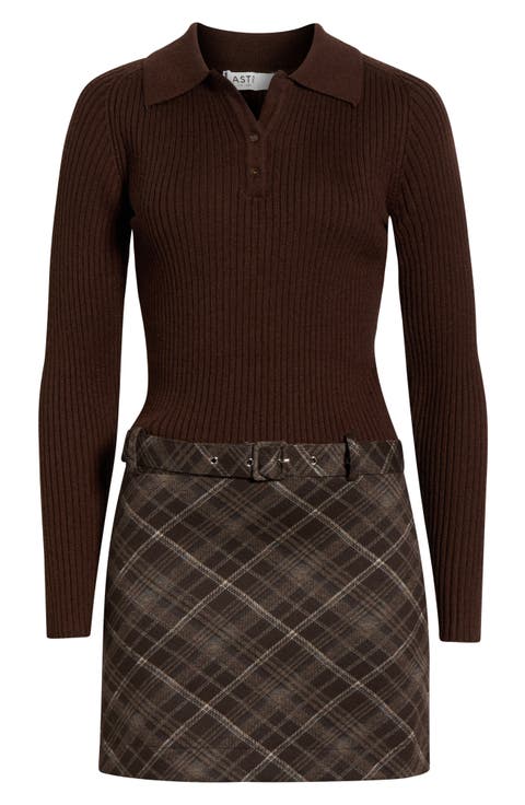 Baylie Mixed Media Long Sleeve Sweater Dress