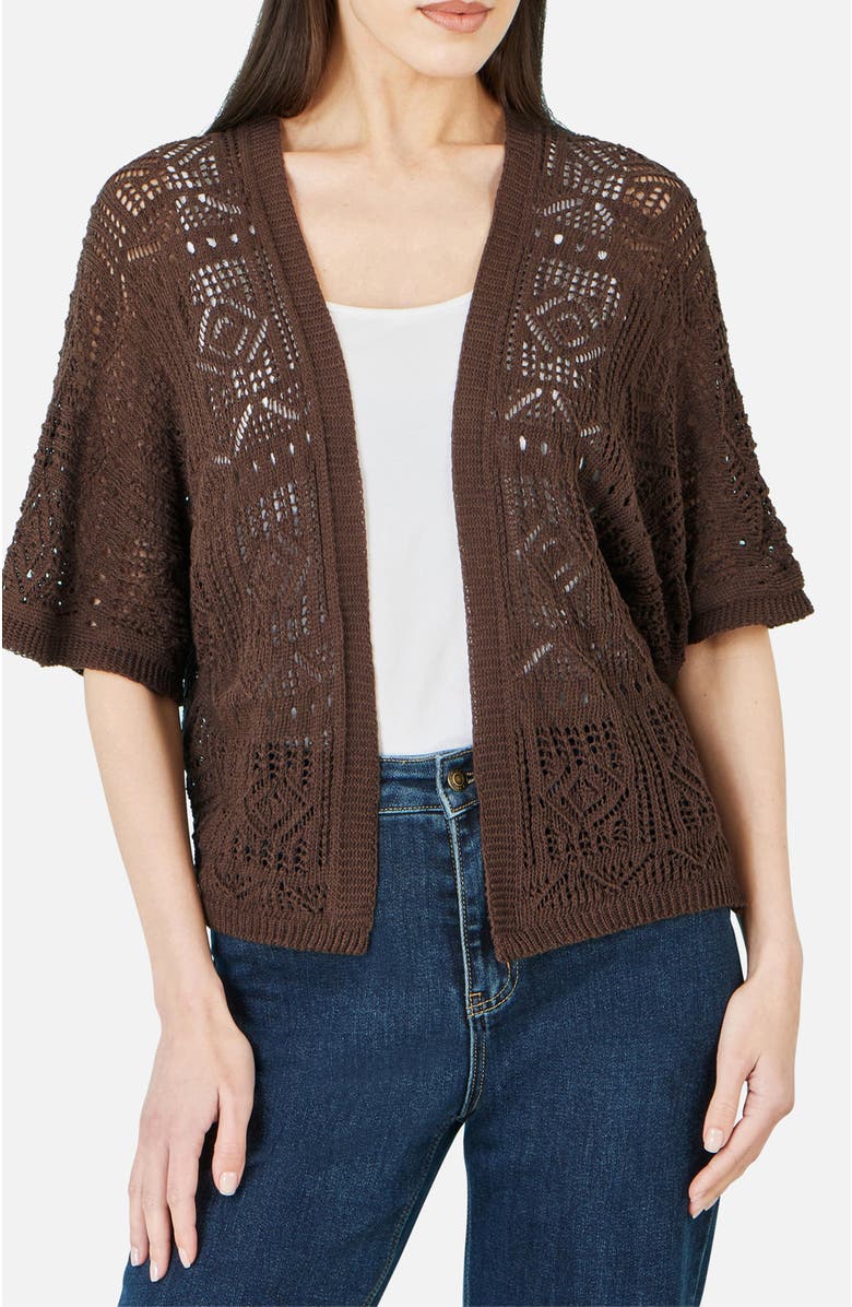 Yumi Crochet Edge To Edge Cardigan, Alternate, color, Brown