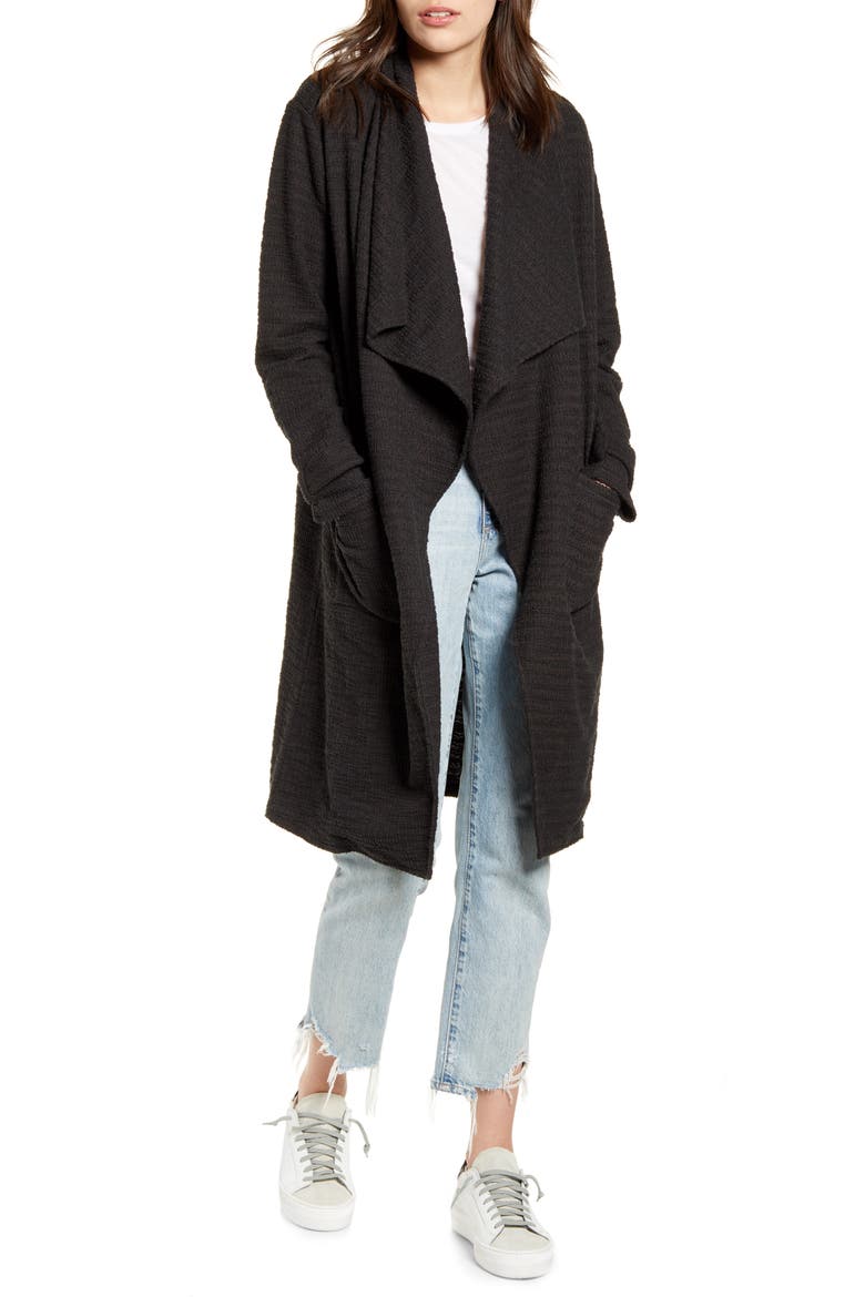 BB Dakota Revolution Drapey Bouclé Trench Coat, Main, color, CHARCOAL GREY