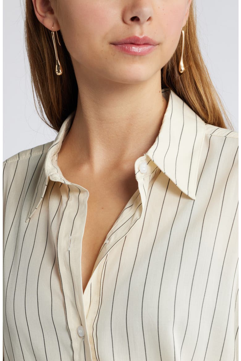Stripe Button-Up Shirt, Alternate, color, IVORY- GREY PINSTRIPE