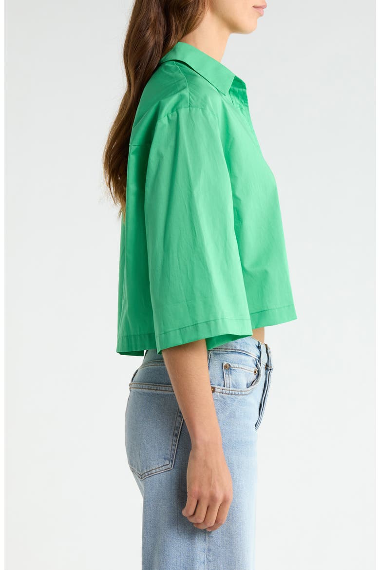 Crop Cotton Button-Up Shirt, Alternate, color, FERN