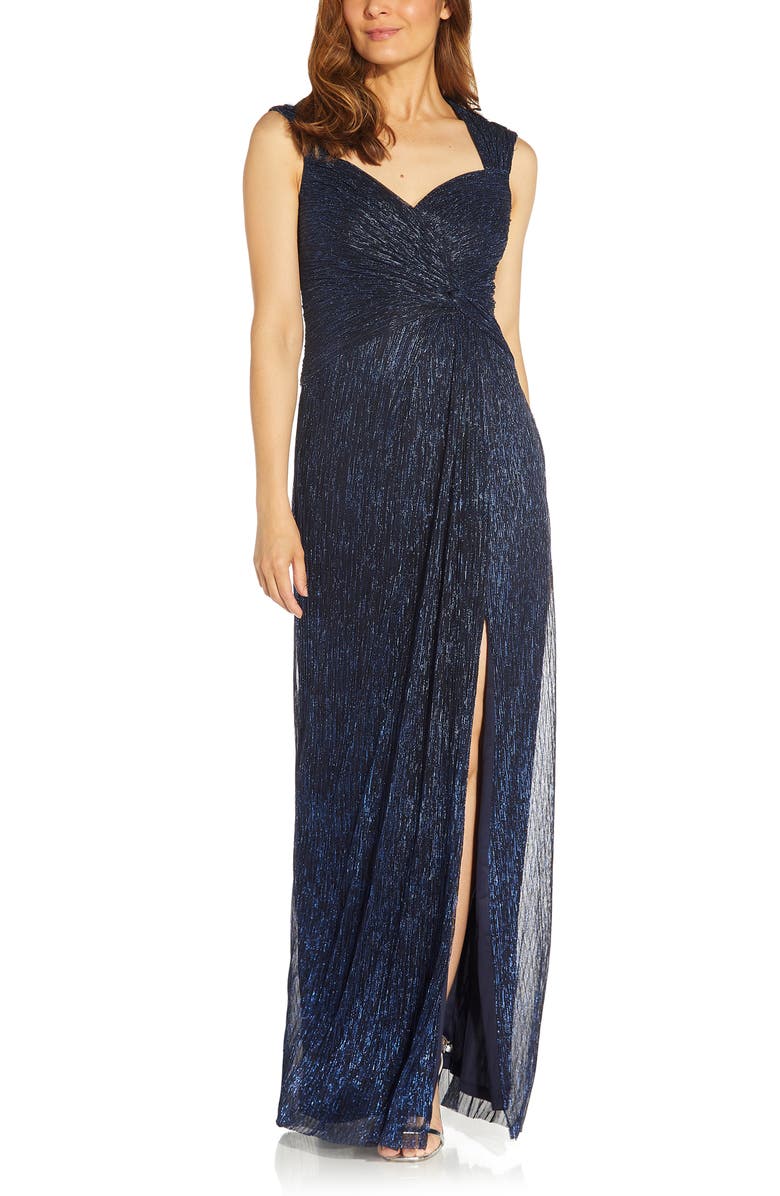 Adrianna Papell Metallic Chiffon Gown, Main, color,