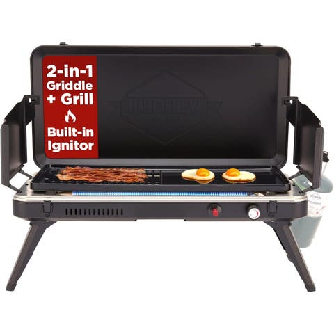 Gas Camping Grill & Griddle - 13,000 BTU Portable Propane Grill with Integrated Igniter & More!