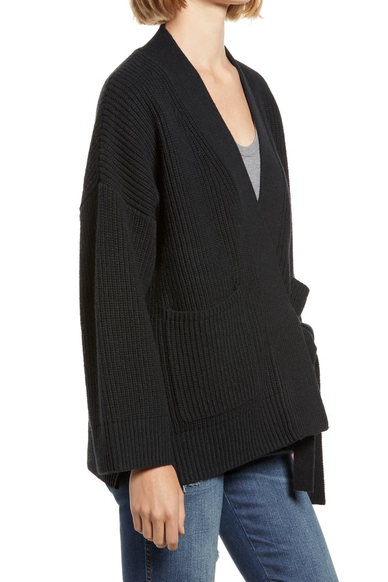 Madison Rib Side Tie Cardigan (Nordstrom Exclusive), Alternate, color, TRUE BLACK