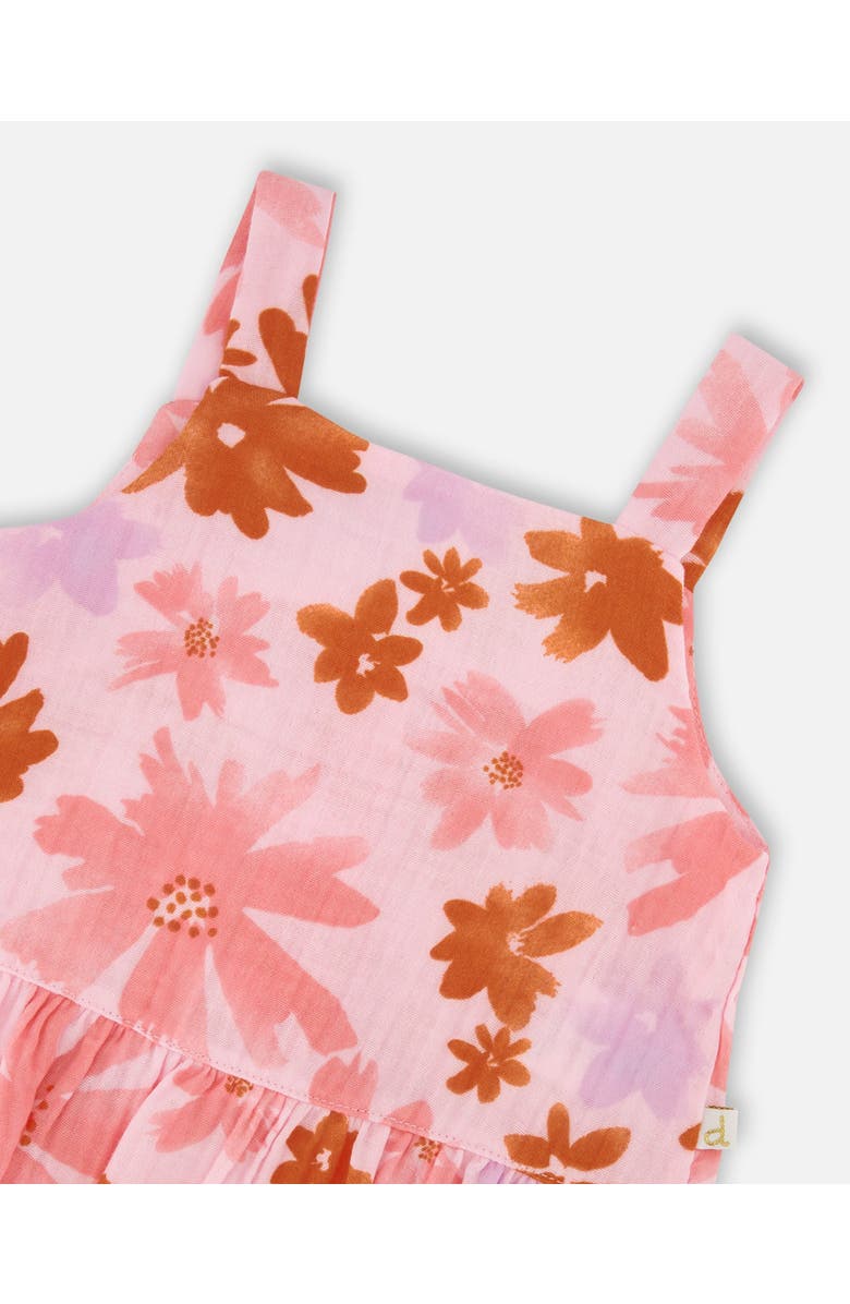 Deux par Deux Girl's Printed Tank Top And Short Muslin Set With Frills Pink And Coral Flowers, Alternate, color, 