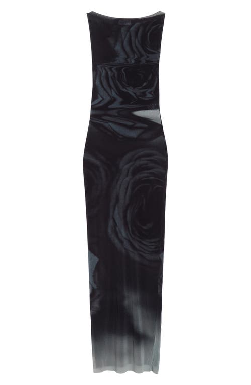 Jean Paul Gaultier Boat Neck Blurry Roses Printed Sleeveless Dress In Black