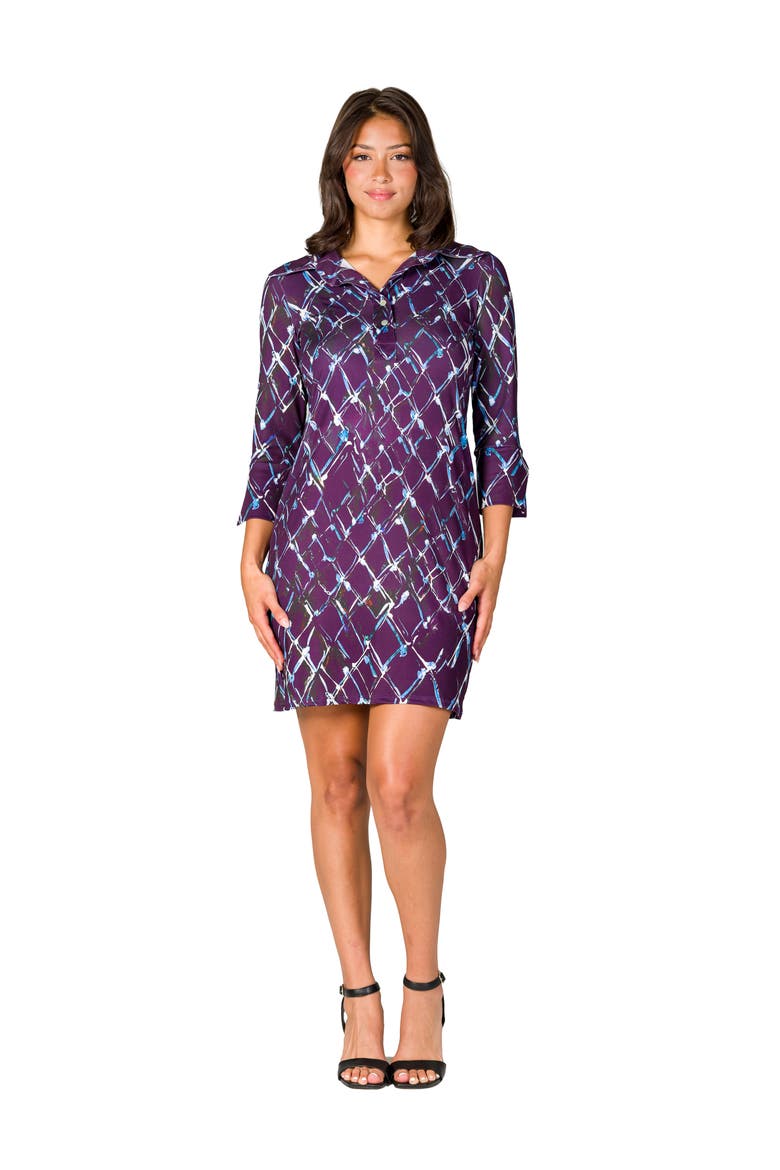 Geometric Print Three Quarter Sleeve Mini Dress, Main, color, Purple Multi
