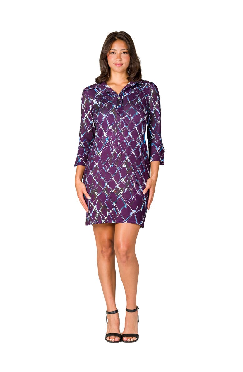 24seven Comfort Apparel Geometric Print Three Quarter Sleeve Mini Dress, Main, color, Purple Multi