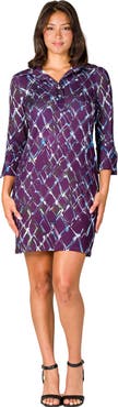 24seven Comfort Apparel Geometric Print Three Quarter Sleeve Mini Dress