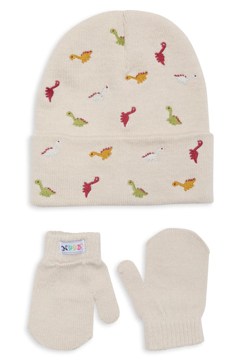 Kids' Embroidered Dino Beanie & Mittens Set, Main, color, SLIP