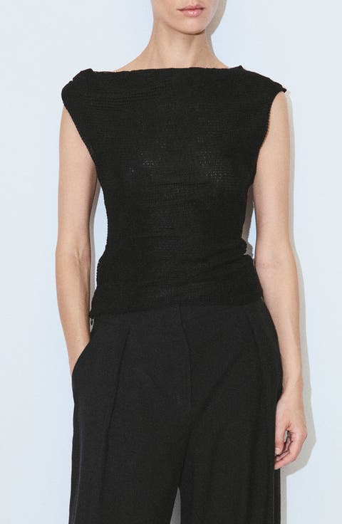Floral Embroidered Asymmetric Neck Knit Top