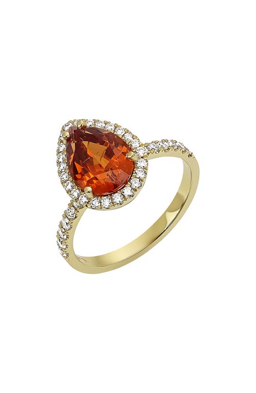 Bony Levy Pavé Diamond Halo Teardrop Mandarin Garnet Ring In 18k Yg/mandarin Garnet/diam.