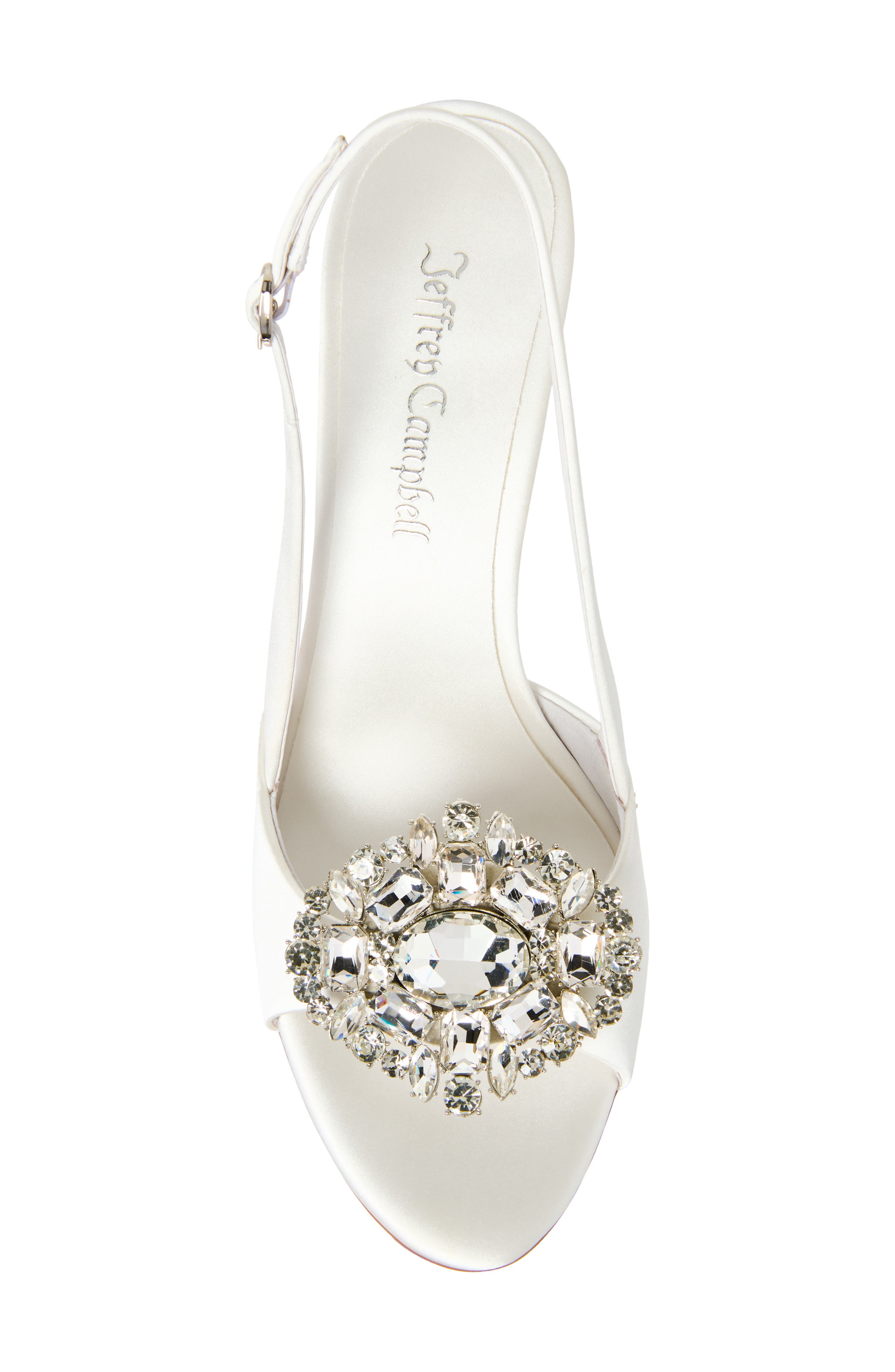 Triomphe Crystal Embellished Slingback Sandal, Alternate, color, WHITE SATIN SILVER