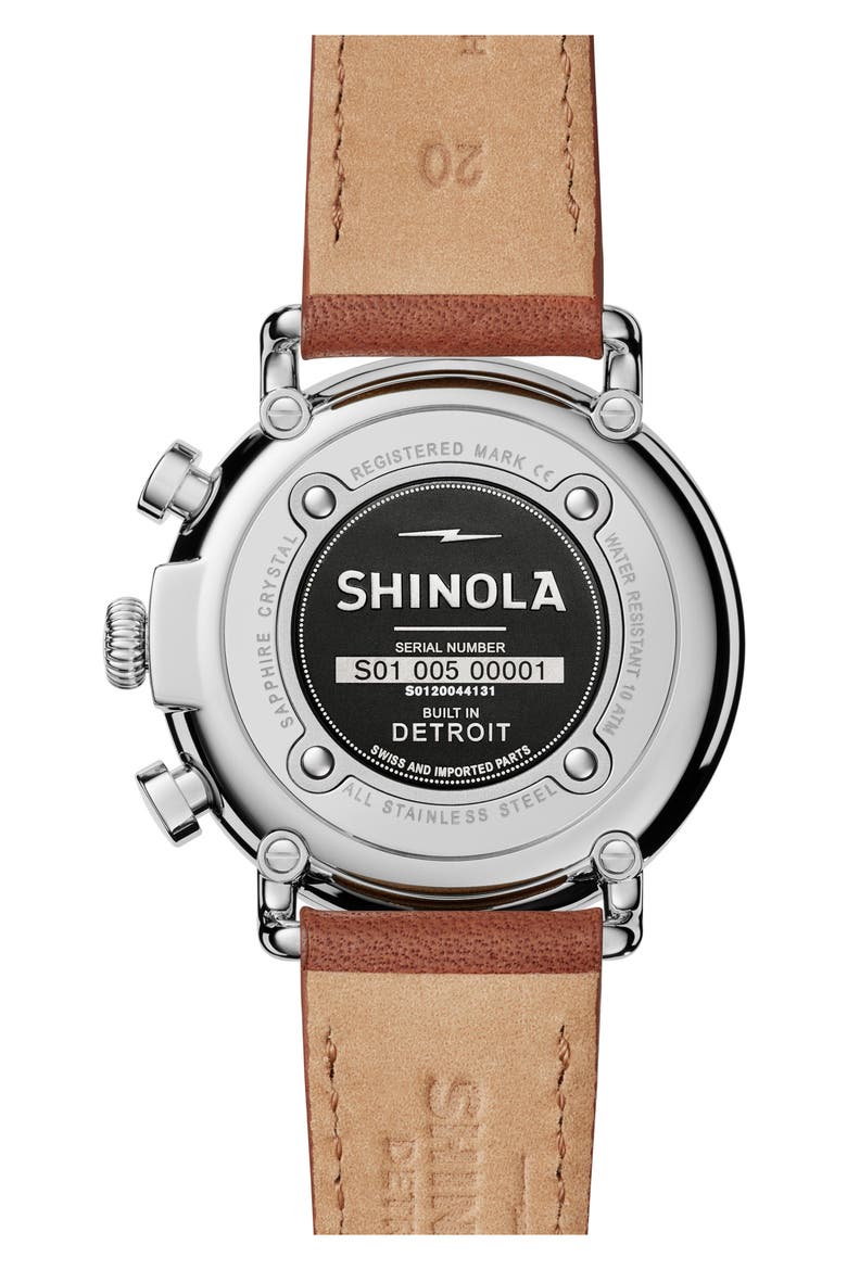 The Runwell Chronograph Leather Strap Watch, 41mm, Alternate, color, TAN/ MIDNIGHT BLUE/ SILVER