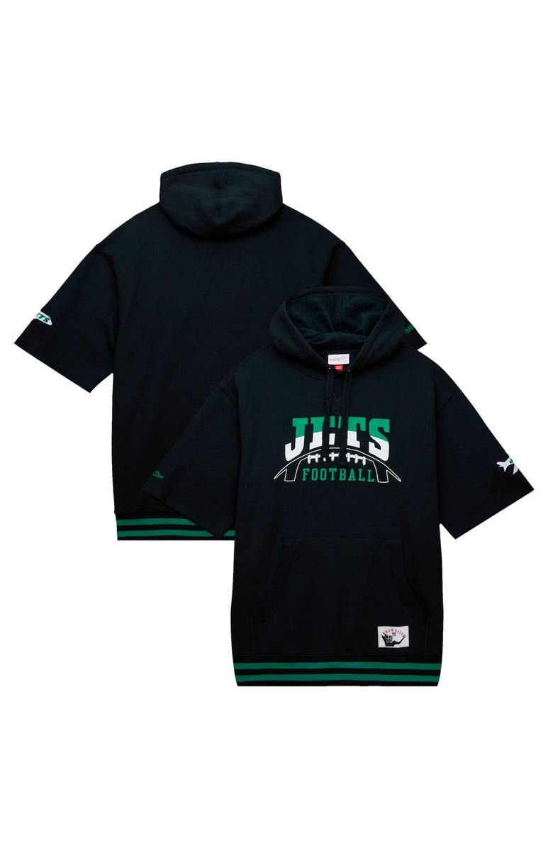 Mitchell & Ness Men's Mitchell & Ness Black New York Jets Pre-Game Short Sleeve Pullover Hoodie, Alternate, color, Black