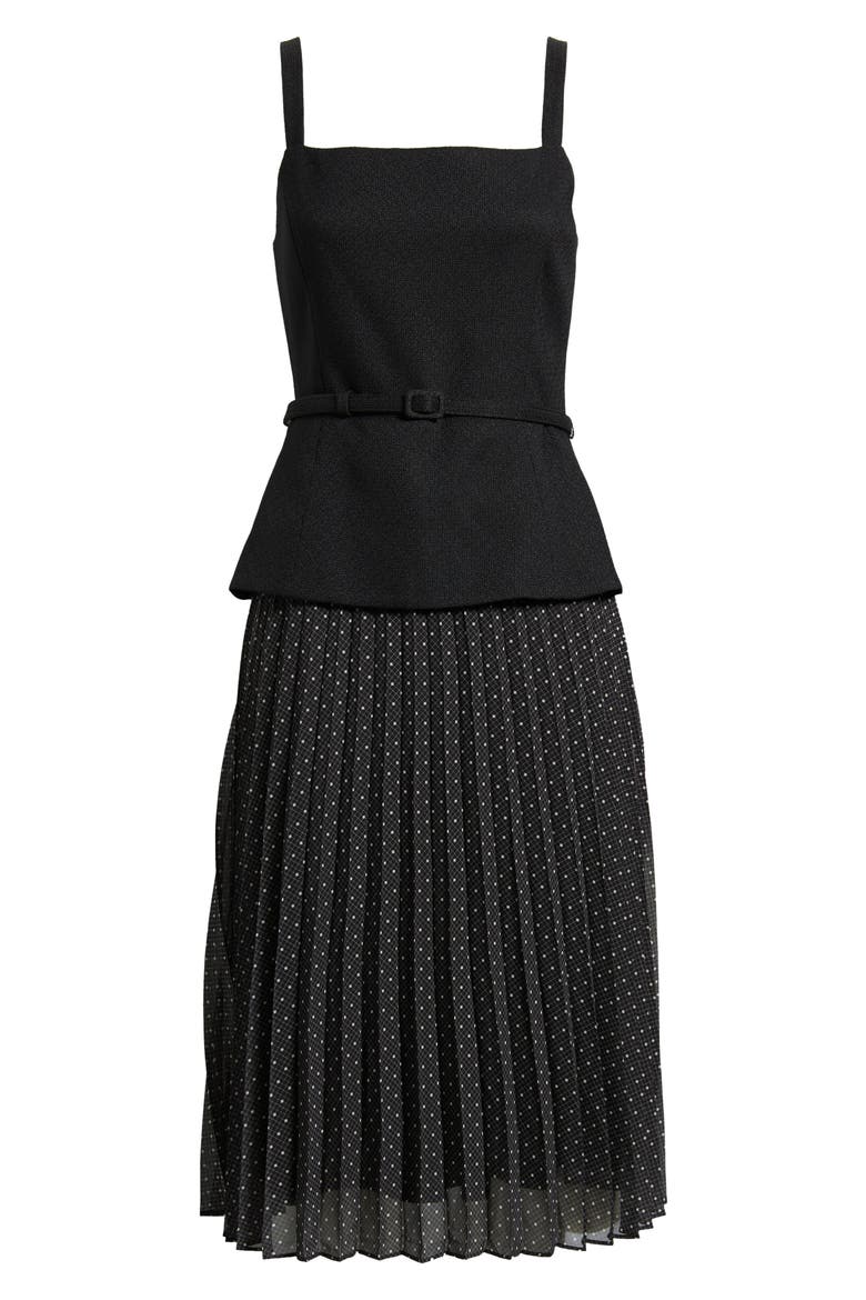 Sleeveless Mixed Media Midi Dress, Alternate, color, BLACK