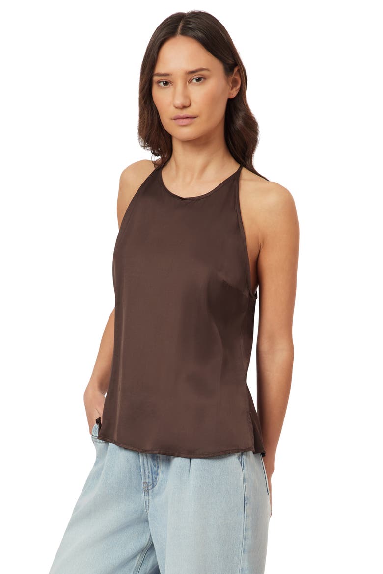 Back Tie Sleeveless Satin Top, Alternate, color, HOT FUDGE