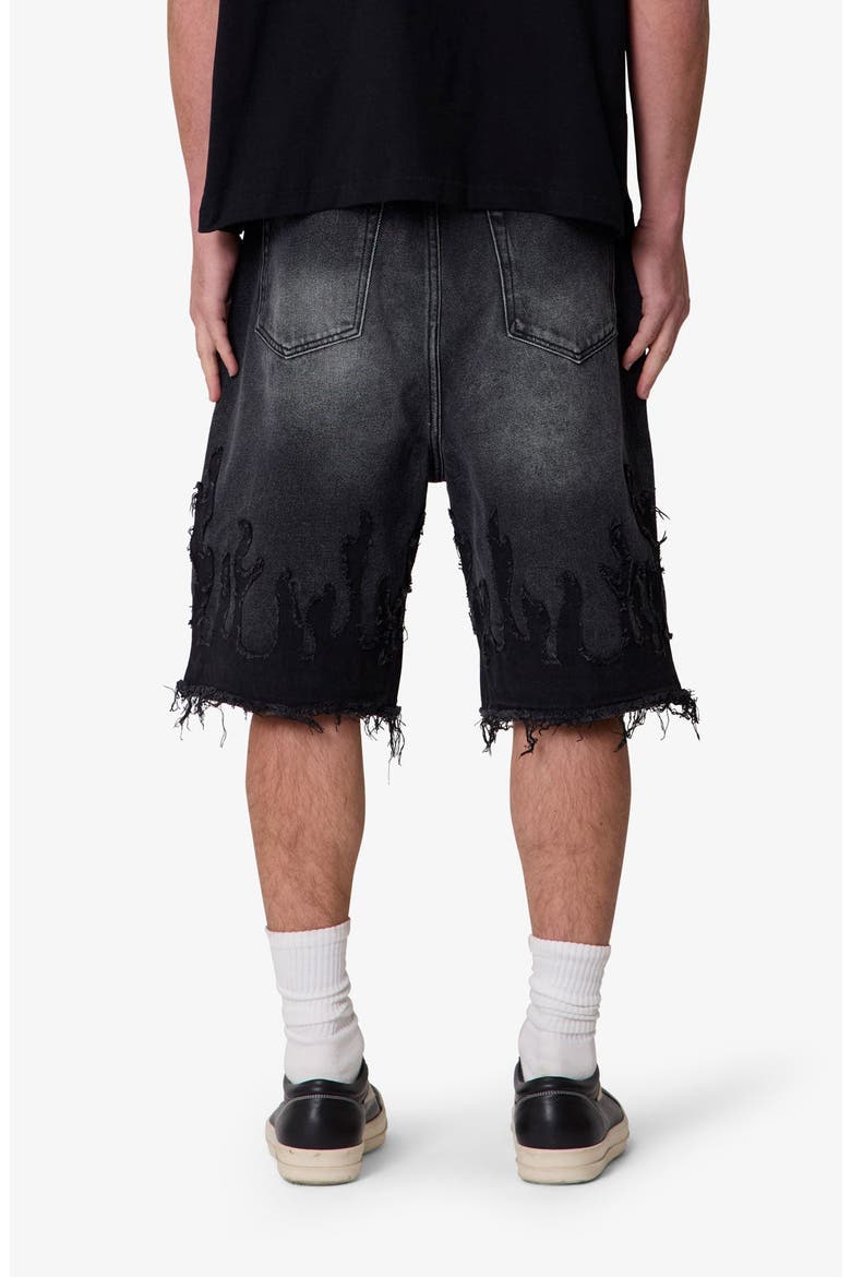 Flame Rip & Repair Denim Shorts, Alternate, color, BLACK