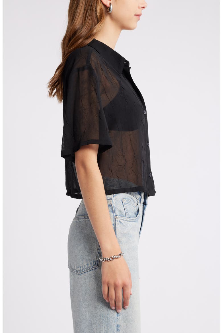 Sheer Crop Button-Up Shirt, Alternate, color, BLACK