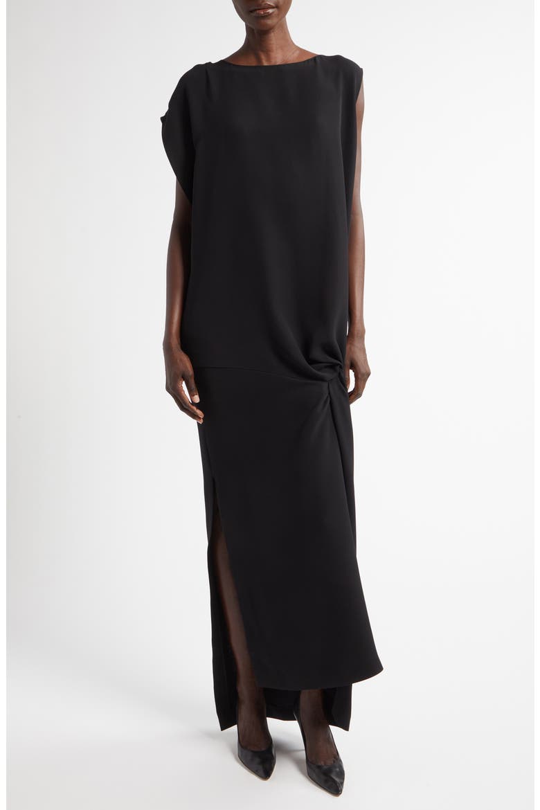 Esmee Asymmetric Silk Column Gown, Main, color, BLACK
