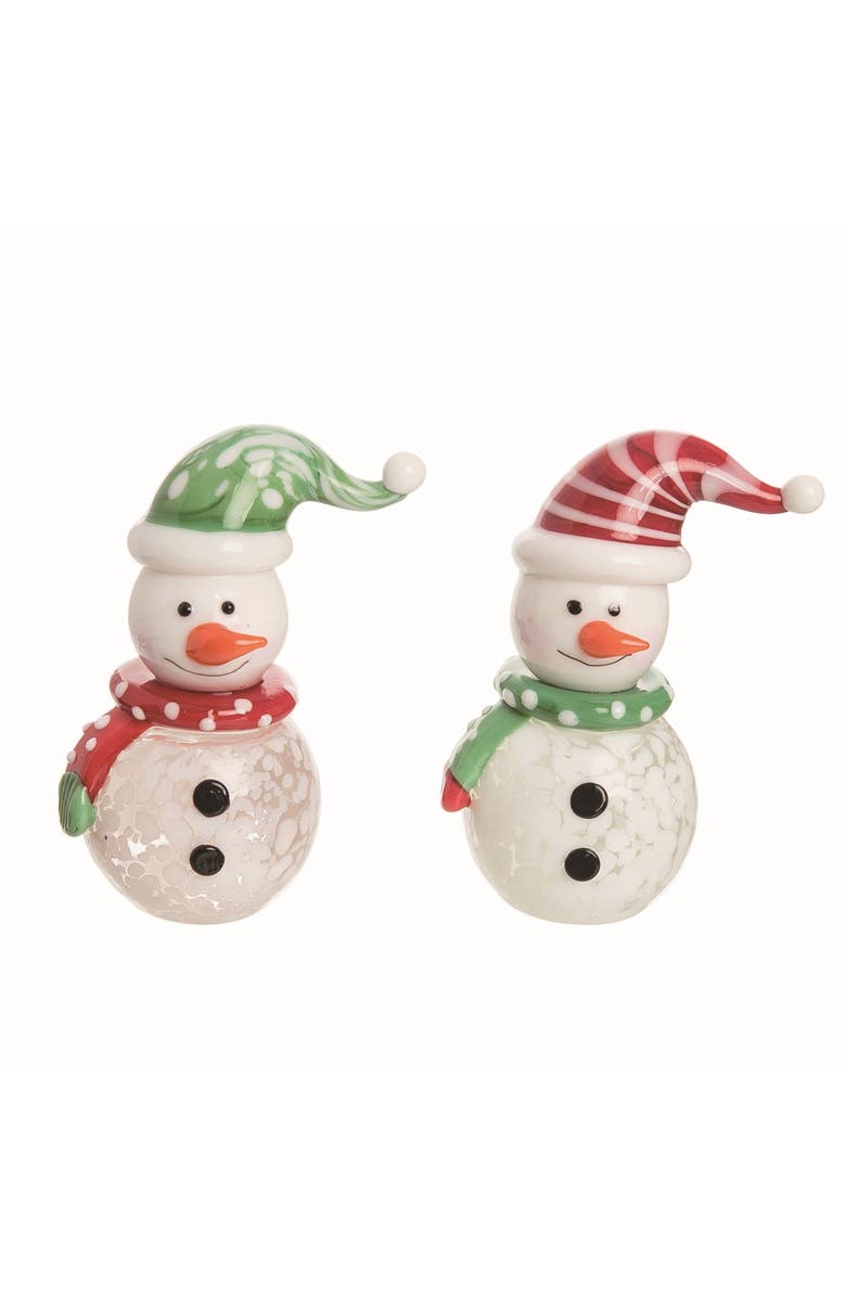 Transpac Christmas Glass Snowman Hat Figurine Set of 2 Decorations, Main, color, White