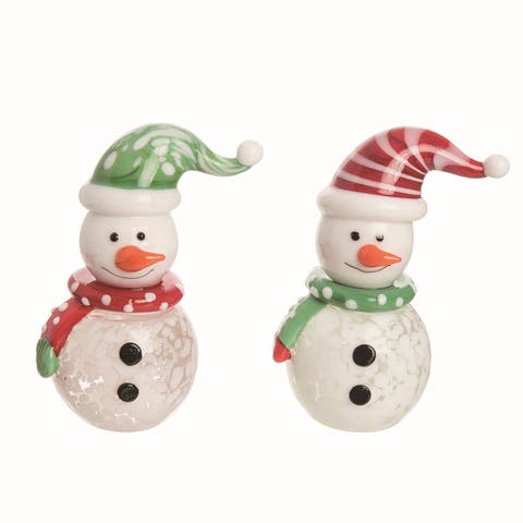 Christmas Glass Snowman Hat Figurine Set of 2 Decorations