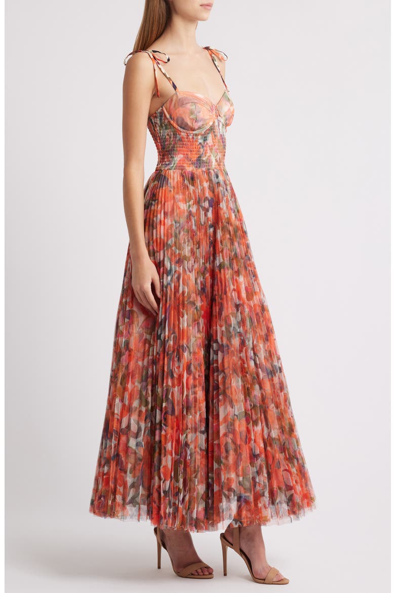 Smocked Tulle Gown, Alternate, color, ORANGE PAINTED LUSH TROPICAL
