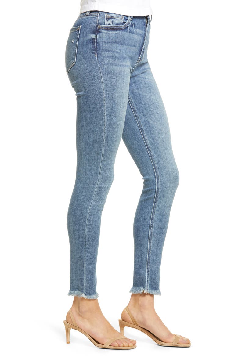 High Waist Fray Hem Stretch Ankle Skinny Jeans, Alternate, color, DARK WASH