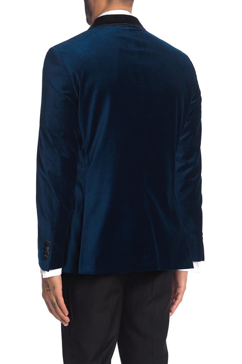 Navy Shawl Collar Single Button Velvet Suit Separate Sport Coat, Alternate, color, NAVY