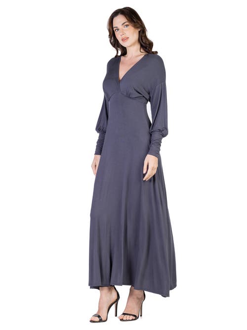 24seven Comfort Apparel V-neck Long Sleeve Maxi Dress In Gray