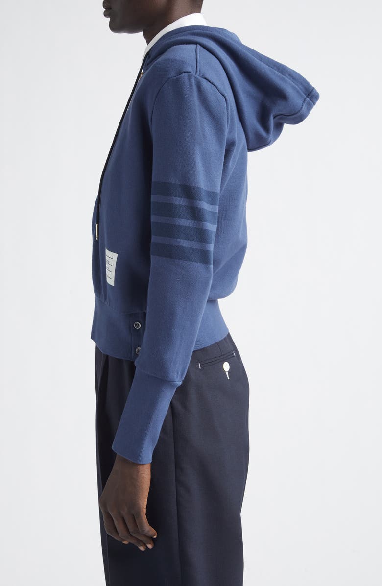 Thom Browne 4-Bar French Terry Full Zip Hoodie, Alternate, color, Navy