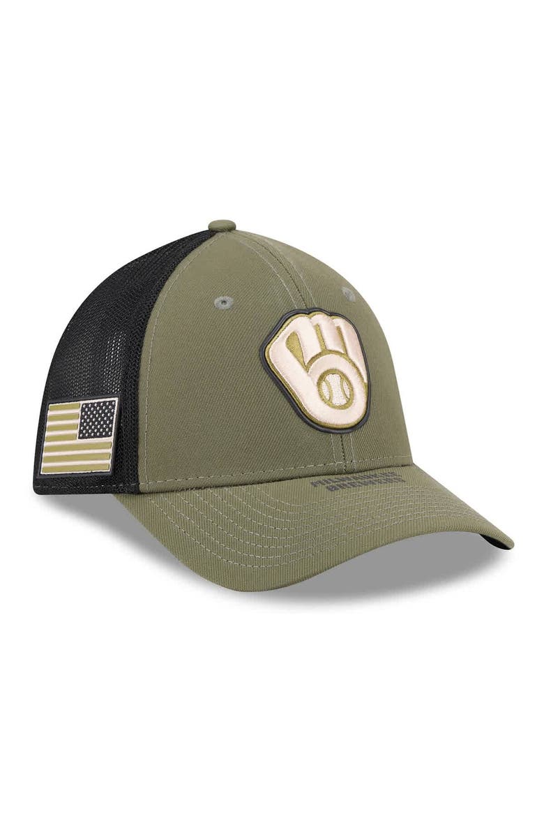 New Era Men's New Era  Olive Milwaukee Brewers 2026 Armed Forces Day 39THIRTY M-Crown Flex Hat, Main, color, Olive