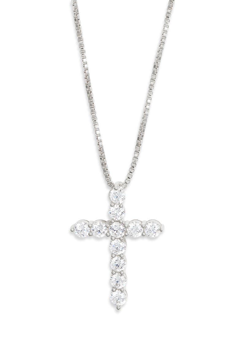 The Bella Pavé Cross Pendant, Main, color, SILVER