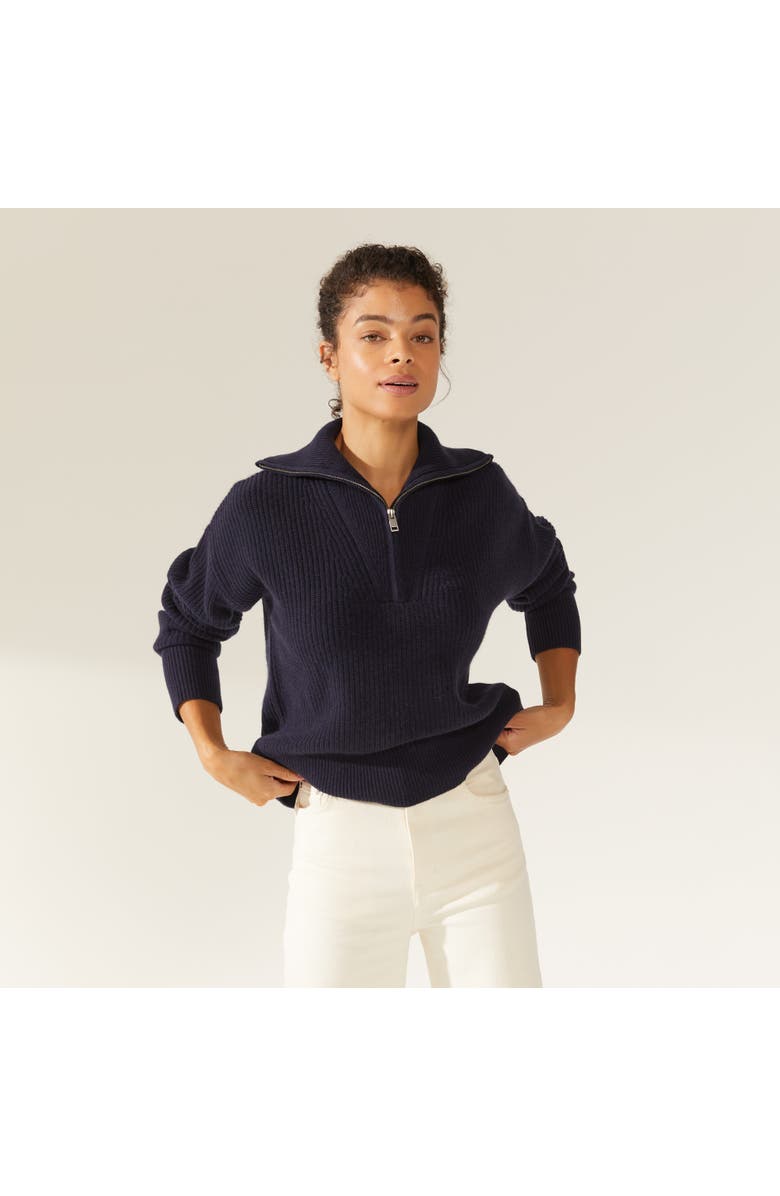 Italic Sophia Chunky Cashmere Quarter Zip Pullover, Alternate, color, Pebble Grey