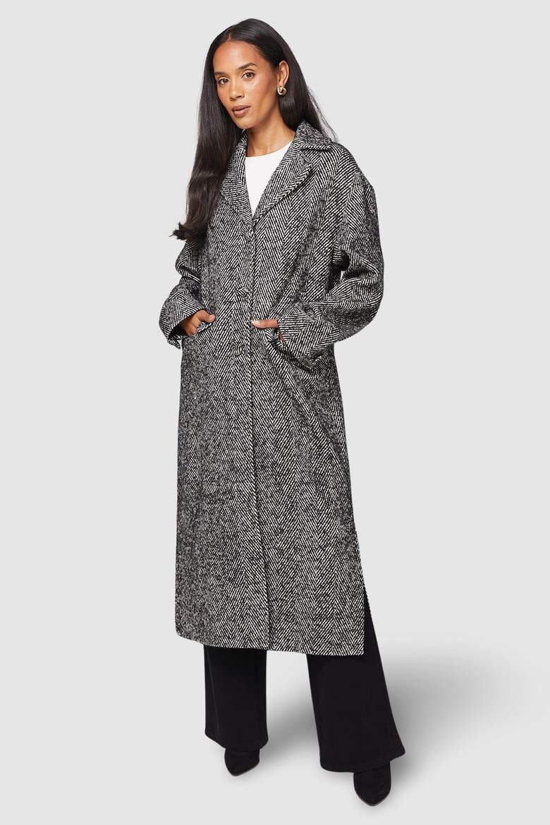 Collared Cuff Detail Maxi Coat, Main, color, Black
