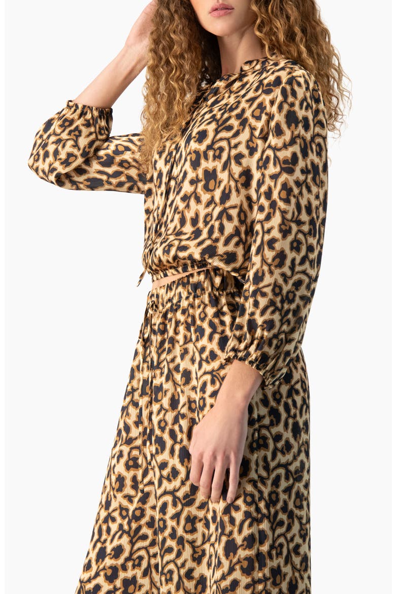 Cropped Animal-Print Lace-Up Blouse, Alternate, color, Light Brown