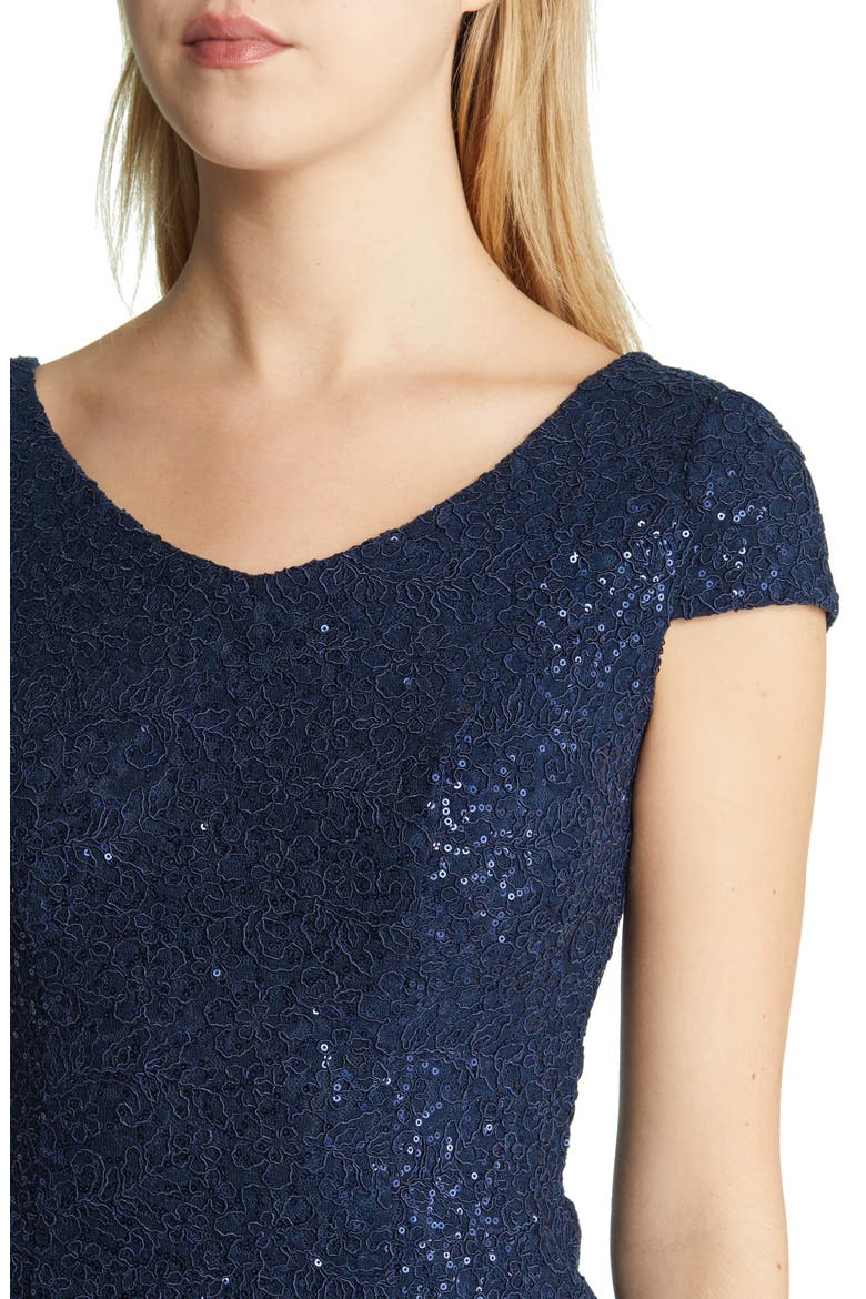 Sequin Corded Lace Cocktail Dress, Alternate, color, NAVY
