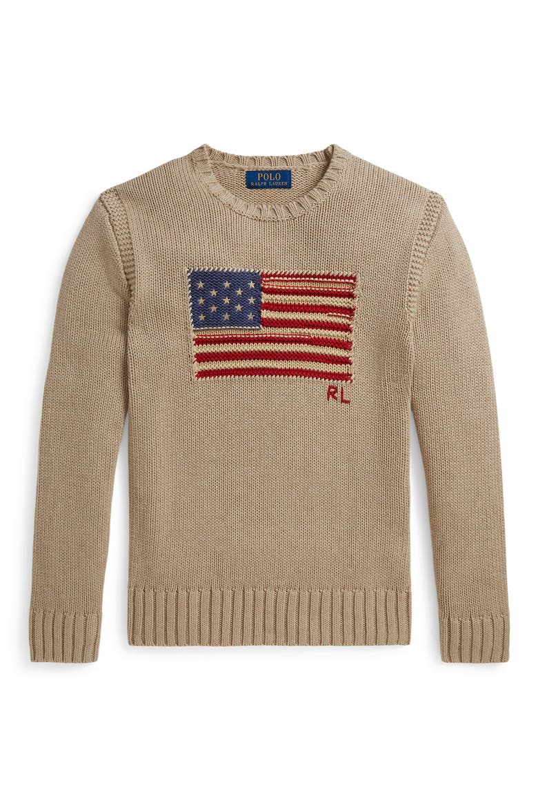 Kids' American Flag Cotton Sweater, Main, color, OATMEAL