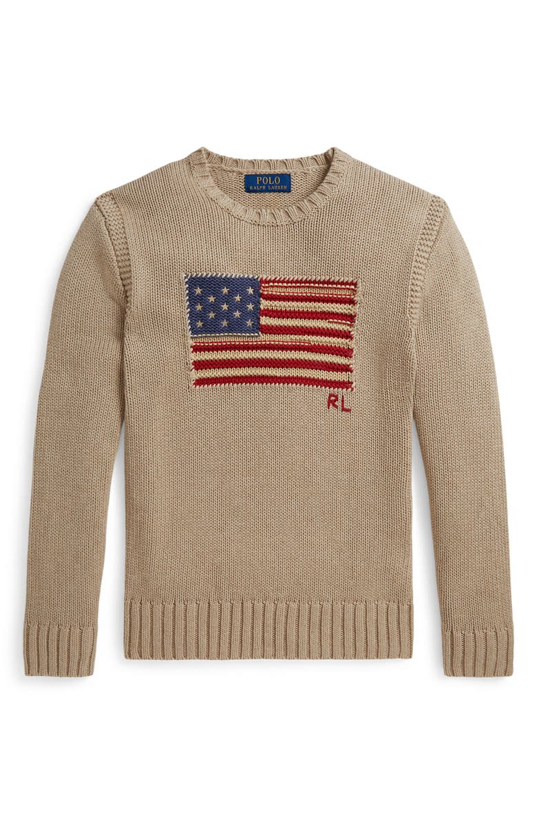 Polo Ralph Lauren Kids' American Flag Cotton Sweater, Main, color, Oatmeal